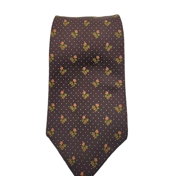VINTAGE Neiman Marcus Brown and Floral Dotted Neck Tie - Picture 2 of 7